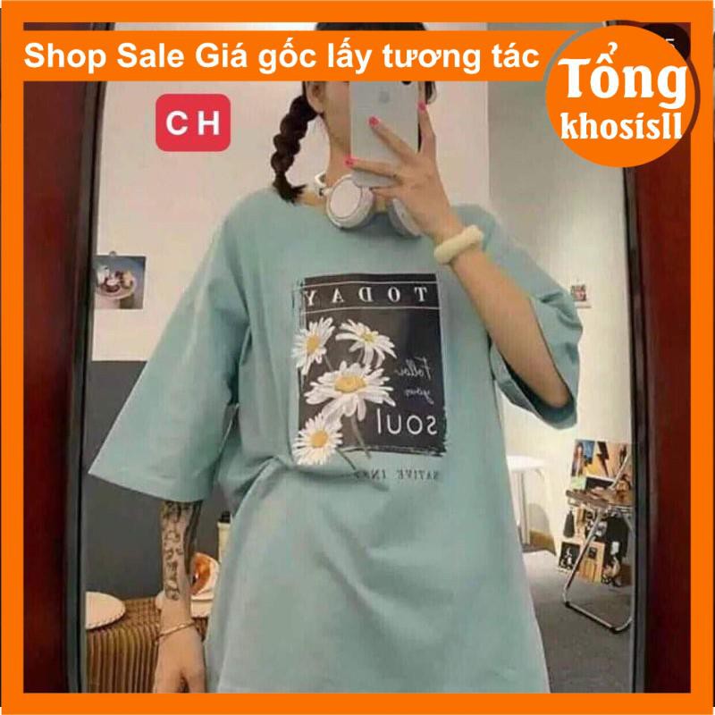 áo phông tay lỡ chất cotton hoa cúc soul