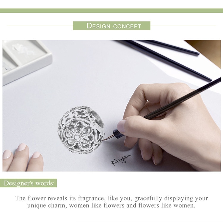 Hạt phụ kiện Bamoer bằng bạc 925 hình hoa dùng để làm vòng tay/dây chuyền thủ công xinh xắn