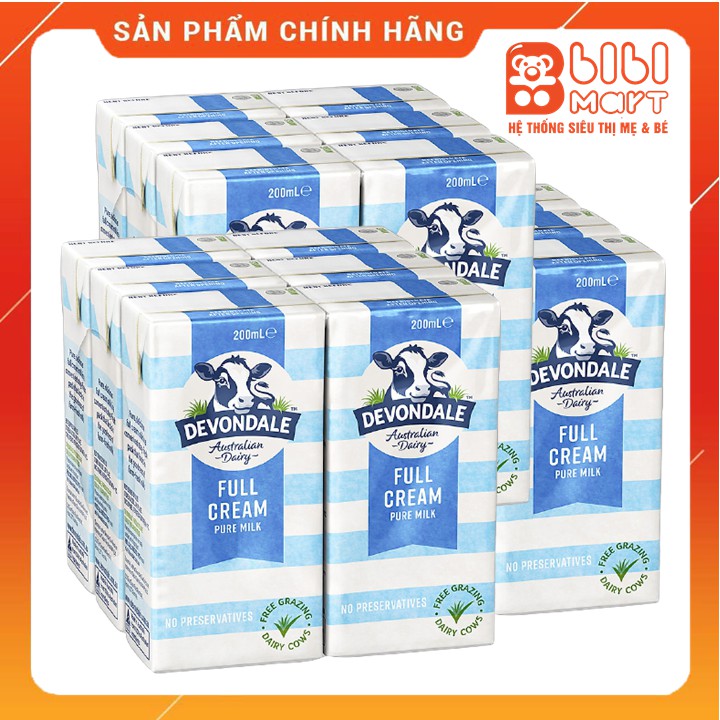 Sữa tươi nước Devondale 200ml Full Crem (Thùng 24 hộp)   FREESHIP  hấp thu tối đa dinh dưỡng.