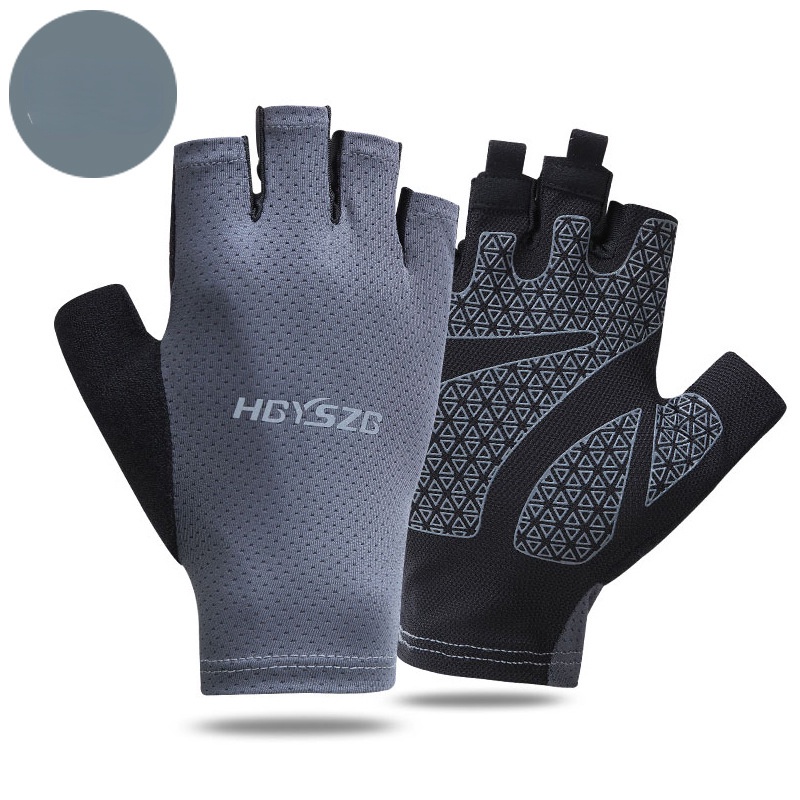 Găng Tay Thể Thao Hở Ngón Bằng Lụa Lạnh Mỏng Co Giãn Cao Thoáng Khí Nhanh Khô Chống Trượt Có logo Phản Quang Dành Cho Nam Và Nữ
