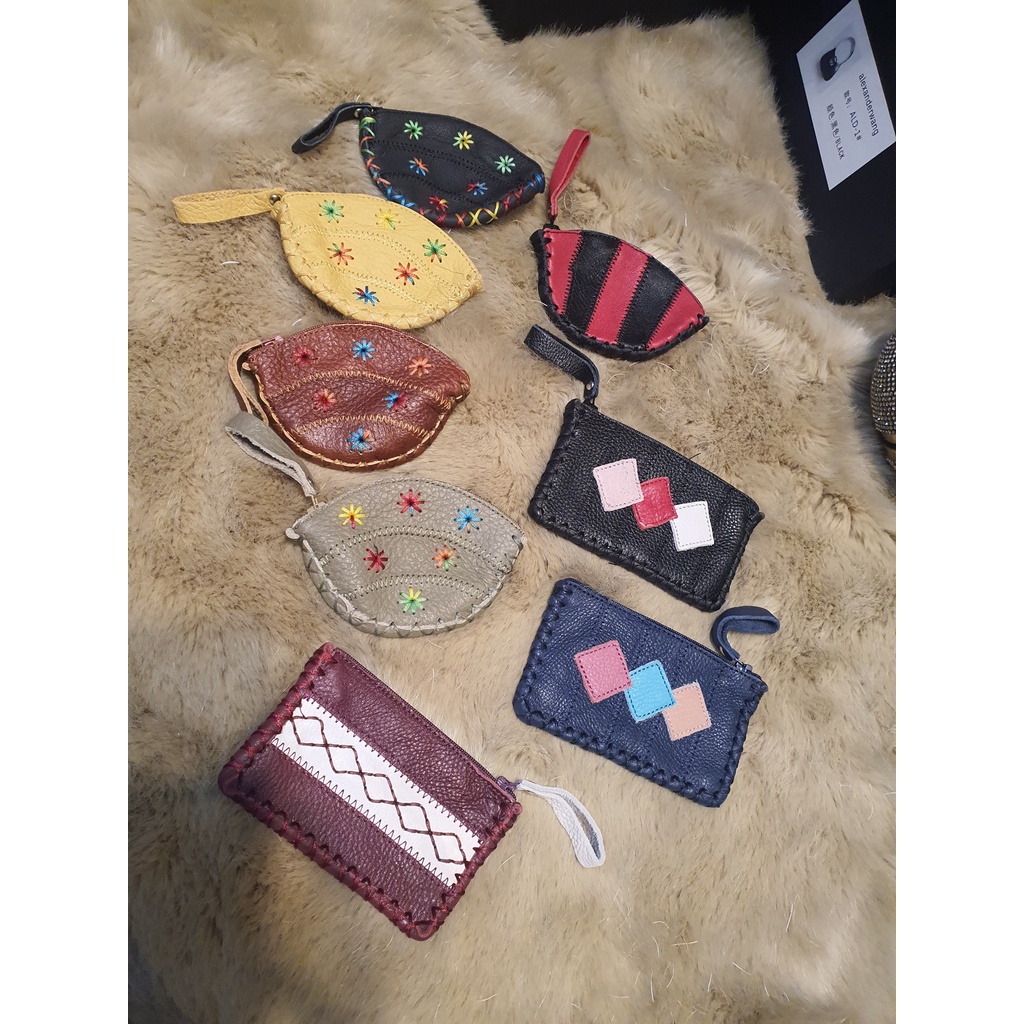 Ví đựng tiền mini da thêu hoa vintage handmade 10cm