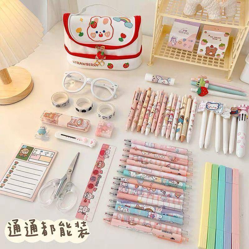 ⭐ iLado ⭐  Túi đựng bút trong suốt cute túi nilong/PVC Rabbit Stickers túi zip nhỏ hộp vải đựng đồ Hộp đựng hộp bút hologram bút cute bọc zip tiểu an văn phòng phẩm Đa Dụng túi đựng đồ dùng cá nhân hình