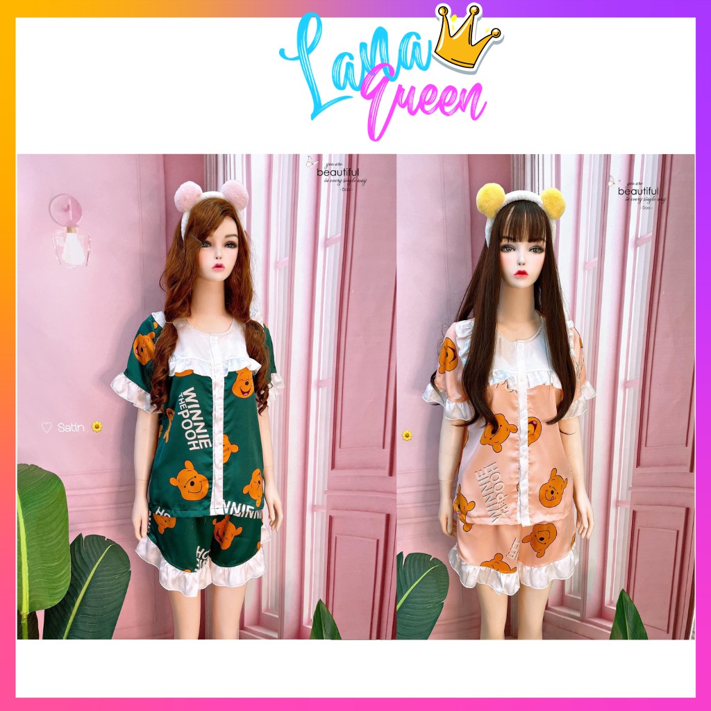 Bộ ngủ lụa nữ pijama  đồ bộ mặc nhà cute chất satin cao cấp mềm mịn mát, đùi bèo tiểu thư siêu xinh -DB002 LANA QUEEN