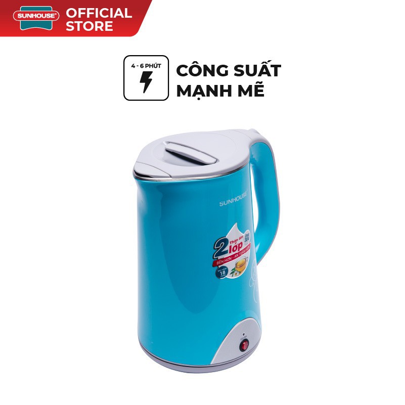 Ấm siêu tốc Inox 2 lớp Sunhouse SHD1388 xanh nhạt