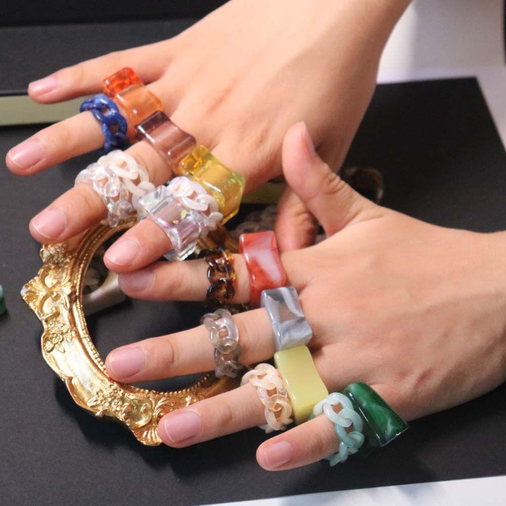 Nhẫn Acrylic Họa Tiết Hình Học Màu Sắc Ngọt Ngào Thanh Lịch|Nhẫn Đeo Tay Thời Trang Cá Tính