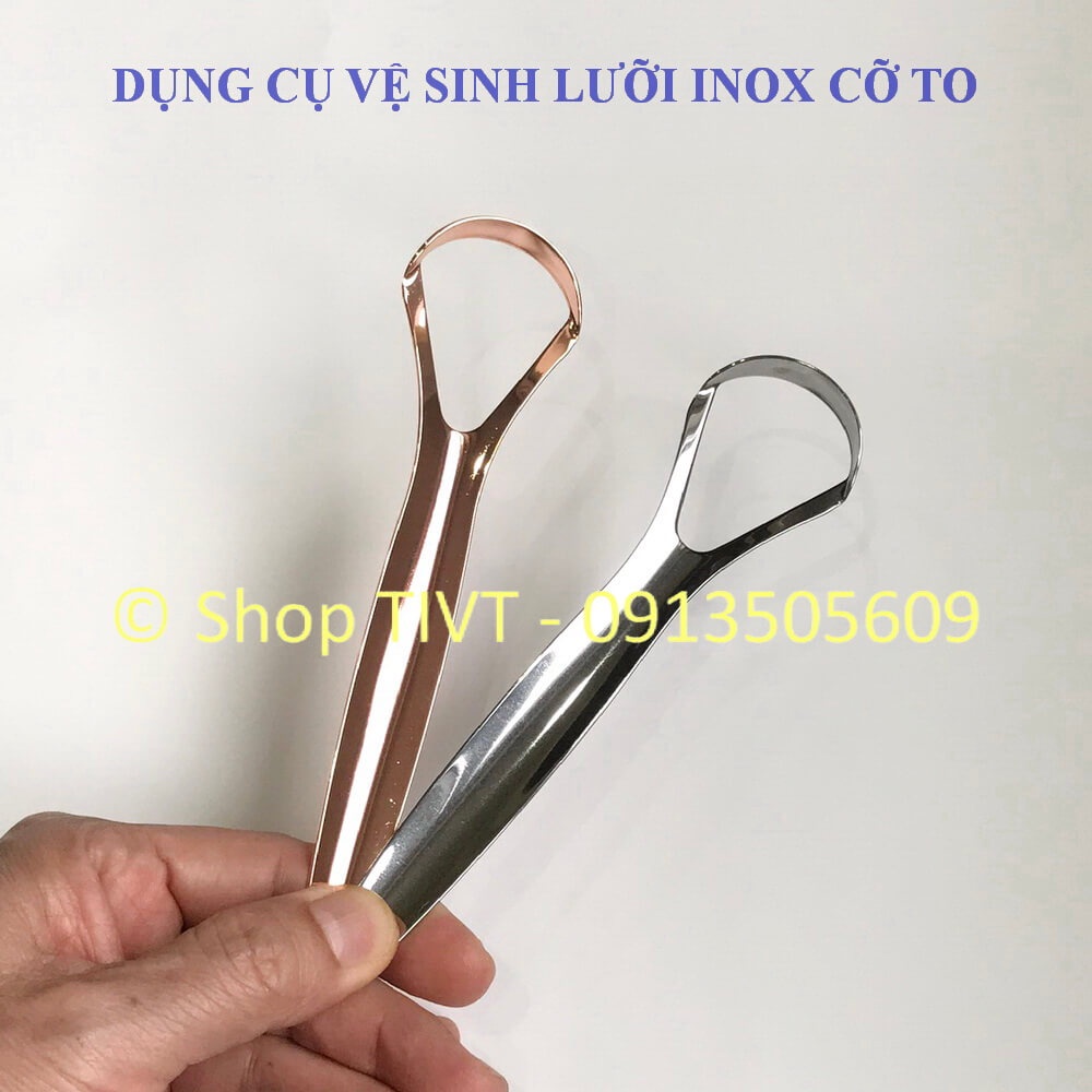 Dụng cụ vệ sinh lưỡi cỡ đại, làm sạch rêu lưỡi, hết hơi thở nóng, hôi, cây rơ lưỡi người lớn cỡ đại bằng Inox-TIVT