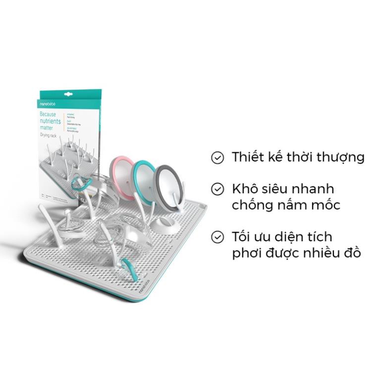 Giá phơi bình sữa Nanobebe không chứa BPA 8 thanh rẽ nhánh khay úp bình sữa Nanobebe an toàn cho bé