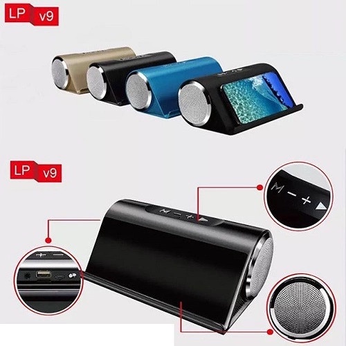 Loa bluetooth di động LP V9 kiêm giá đỡ điện thoại bass chuẩn cắm Usb, thẻ Nhớ, cổng 3.5