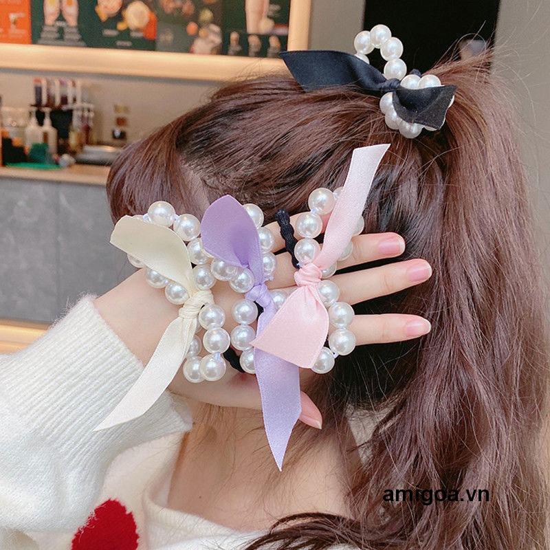 ✨✨Dây buộc tóc cao su co giãn đính ngọc trai giả thanh lịch thời trang dành cho nữ