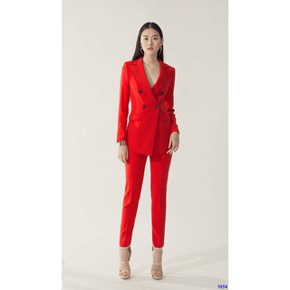 Set Bộ Vest Nữ Đỏ Tay Dài Quần Ôm Sang Trọng