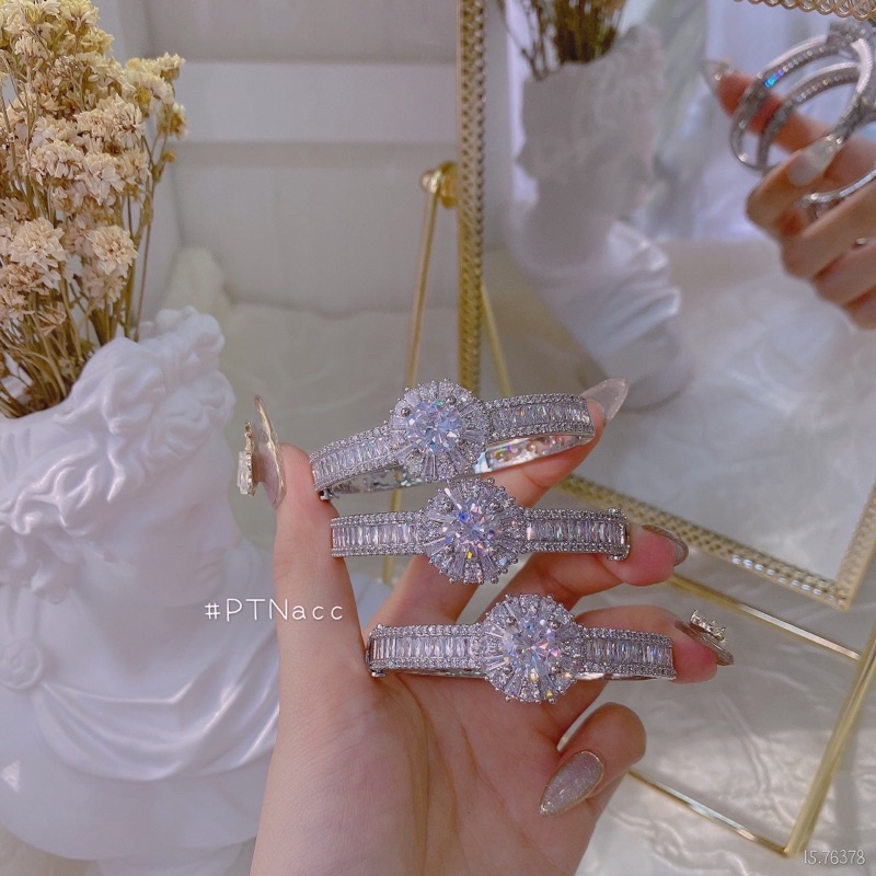 ᴾᵀᴺᵃᶜᶜ Vòng tay + nhẫn bạch kim đính đá siêu sáng