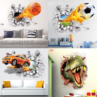 Miếng Dán Tường Trang Trí Hình Xe Hơi/Bóng Đá/Bóng Rổ/Bóng Đá 3D Sáng Tạo