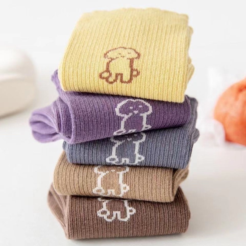 Tất nữ cổ bèo họa tiết cún con dễ thương vớ tầm trung phong cách Hàn Quốc cho giới trẻ thời trang mùa hè EMOJI TD032