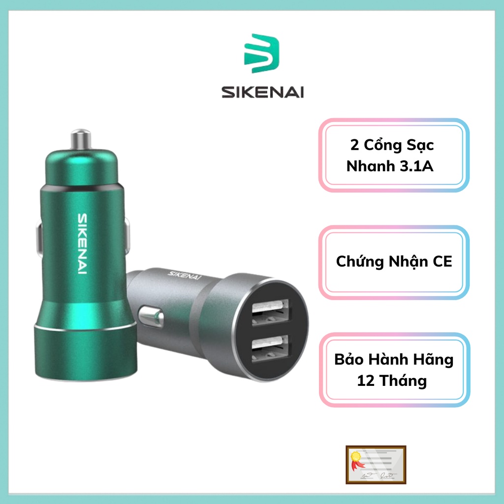 Củ sạc oto ,Sạc oto SIKENAI C31 Chính Hãng 2 Cổng Ra [ 2,5v =3.1A ]