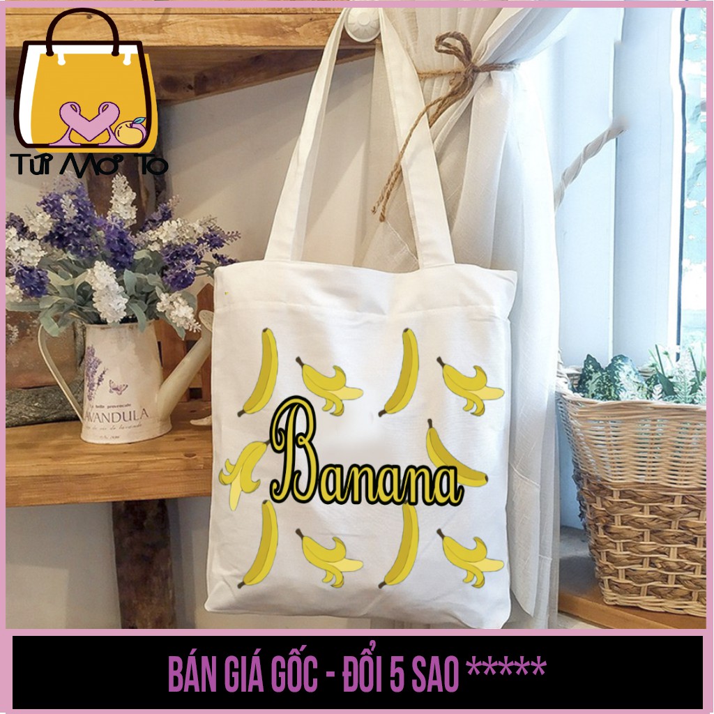 Túi tote, canvas có khóa kéo VUÔNG in hình các loại TRÁI CÂY xinh xắn - Túi Mơ To store