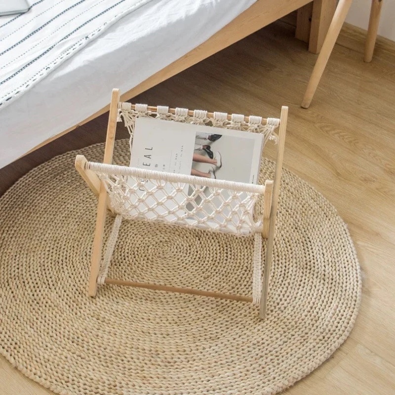 Khung gỗ làm kệ xếp Macrame, dùng đan dây thủ công thành chiếc kệ để sách báo đồ dùng