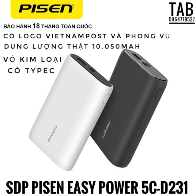 Sạc Dự Phòng Pisen Easy Power 5C - Chính Hãng(Bh 18 Tháng)