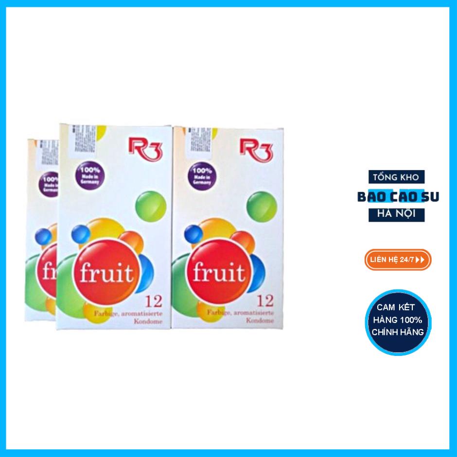 Bộ 3 Bao cao su siêu mỏng cao cấp R3 Fruit ôm sát mỏng như thật hương hoa quả Chính hãng Đức
