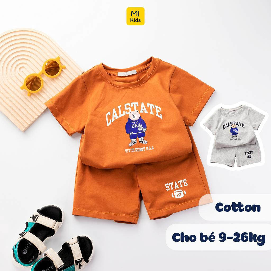Bộ cộc tay bé trai họa tiết Gấu Whoau Calstate thun cotton mềm mịn cho bé mặc hè thoáng mát - Quần áo trẻ em MiKids