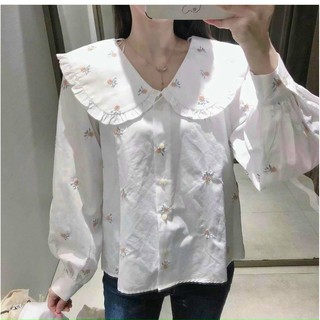 Áo xô thêu hoa cổ bèo