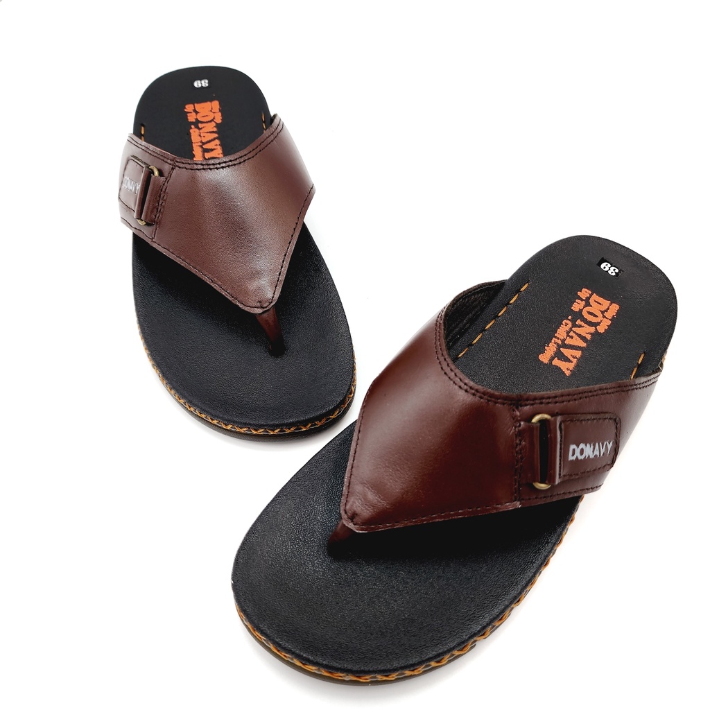 Dép xỏ ngón da nam cao cấp donavy khóa kiểu đế doctor may dấu x chắc chắn bao đi nước D.KKDO