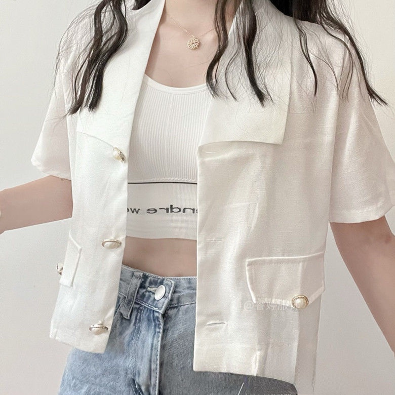 Áo Khoác Vest Tay Ngắn Dáng Rộng Họa Tiết Kẻ Sọc Thời Trang Mùa Hè 2022 Mới Phong Cách Hàn Quốc Cho Nữ