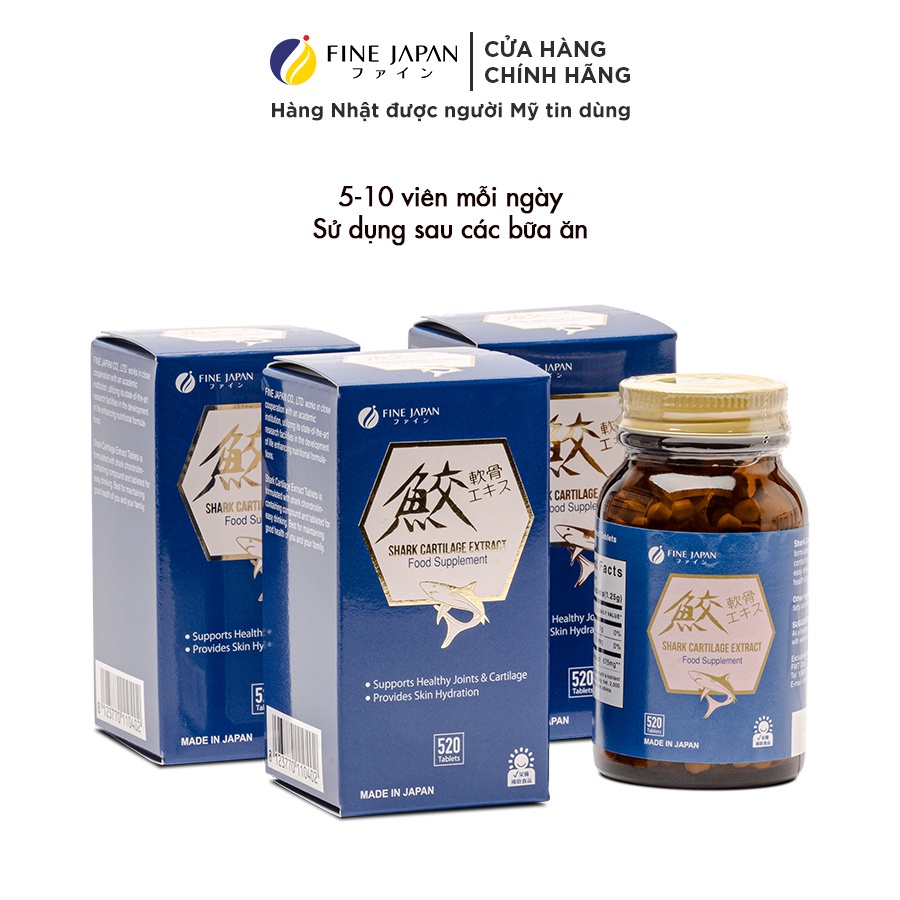 Viên uống Sụn Vi Cá Mập Nhật Bản, Bổ Xương Khớp, Giảm Đau Khớp Thoái Hóa Khớp - Fine Japan Shark Cartilage Hộp 520 Viên/