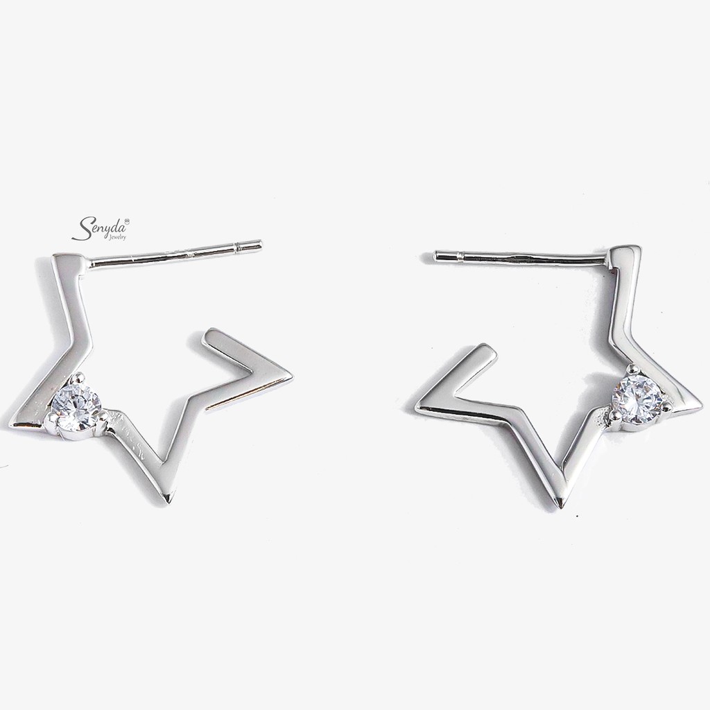 Bông tai nữ trang sức BẠC 925 SENYDA ngôi sao nụ hột BT358