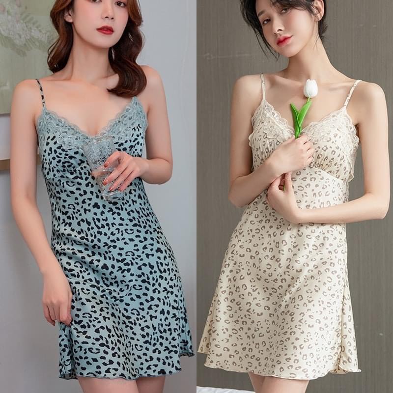 ♥️[HCM GIAO NHANH 30 phút] ♥️[LL547 - Váy ngủ sexy hoạ tiết beo xanh- đầm ngủ gợi cảm phối ren - CÔ CHỦ NHỎ CHUYÊN SỈ