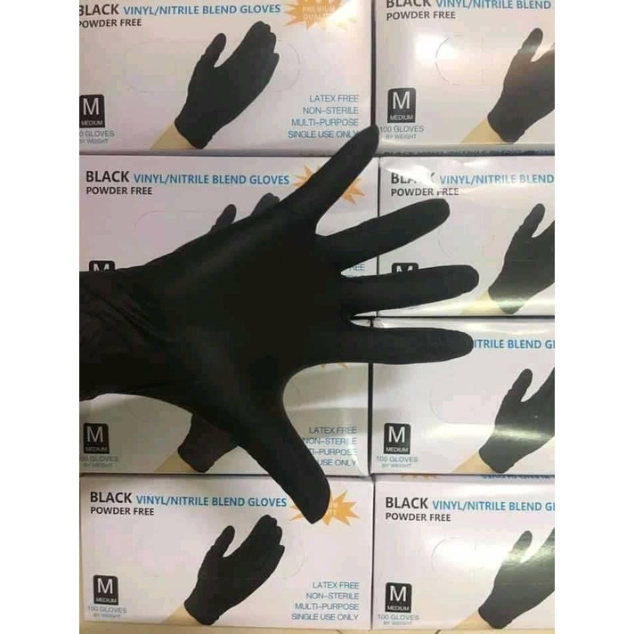 Găng Tay Vinyl Blend Gloves Không Bột Màu Đen/Trắng/Xanh, Hộp 100 Chiếc=50 Đôi Dùng Chế Biến,Thẩm Mỹ, SPA Phun Xăm