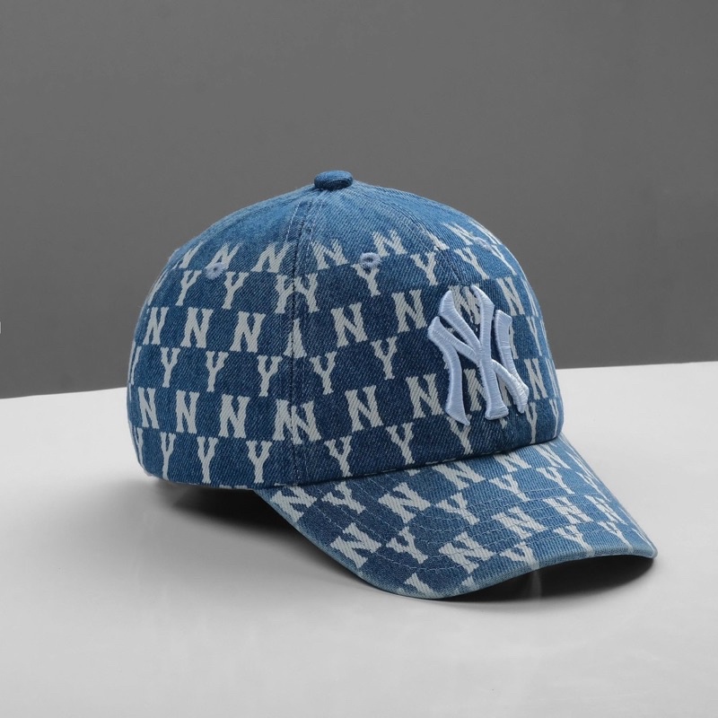 Mũ NY MLB- hoạ tiết monogram vải jean xanh cao cấp form Hàn Quốc