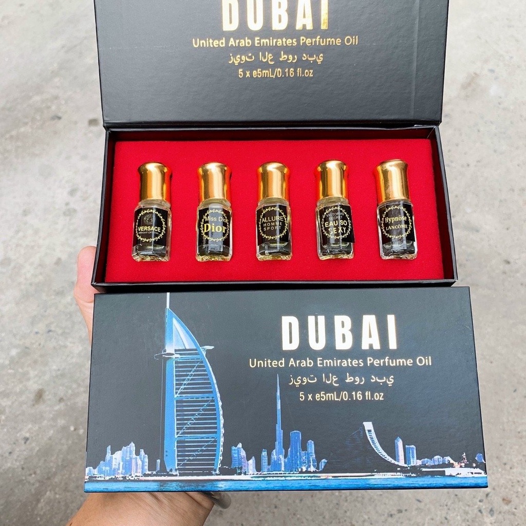 Set 5 Chai Tinh Dầu Nước Hoa Dubai Mini Dành Cho Cả Nam Và Nữ Dạng Lăn 3ml
