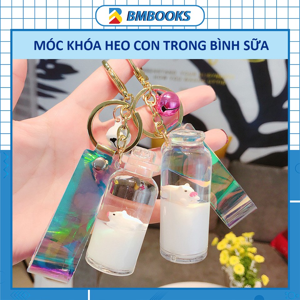 Móc khóa cute Heo con trong bình sữa màu sắc lung linh tùy chọn phụ kiện đáng yêu BMBooks