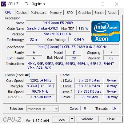 CPU INTER E5 2689 8 nhân 16 luồng