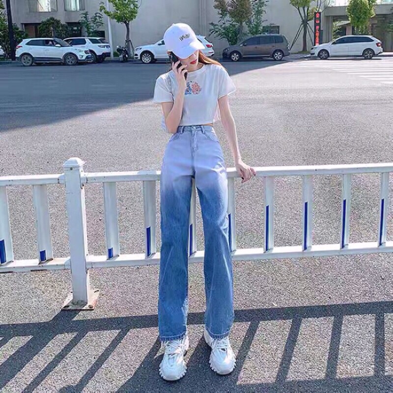 Quần jean bò ống rộng suông xuông nữ jeans cạp cao phong cách Hàn Quốc sành điệu style năm 2022