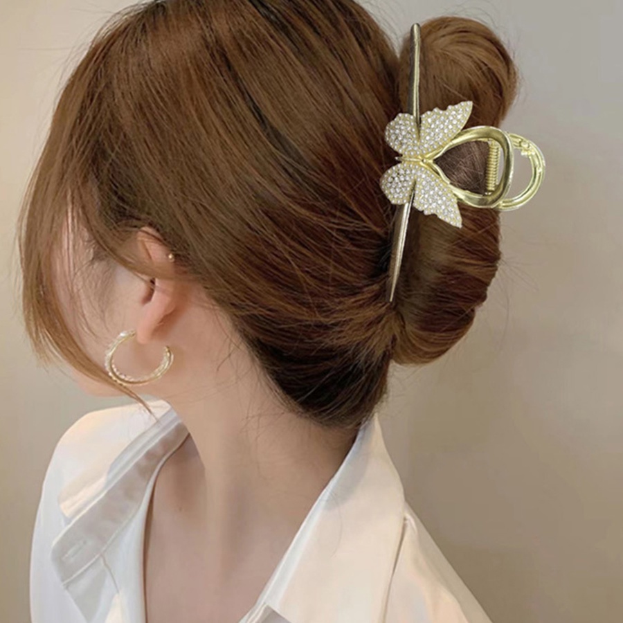 Kẹp Tóc Đuôi Ngựa Lớn Đính Đá Và Ngọc Trai Bằng Hợp Kim Phong Cách Hàn Quốc Cho Nữ