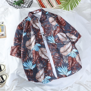 【EI KA】M-3XL Summer Colored shirt Hawaii style Loose All-match Casual Soft Square collar Half-sleeve shirt fot men and girl