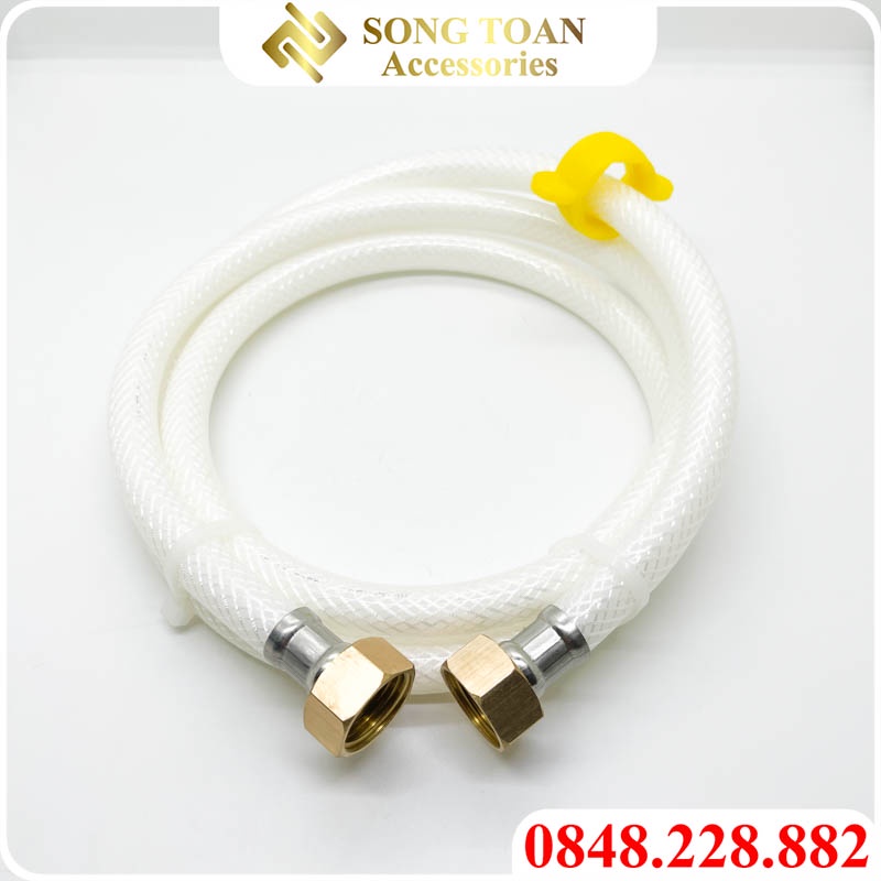 Dây Cấp Nước Dùng Cho Vòi Nước Chậu Rửa & Đầu Phun - Ống Bằng Nhựa + Tán Ren 21 Đồng Thau + Kèm Cánh Xoay Hỗ Trợ Lắp Đặt