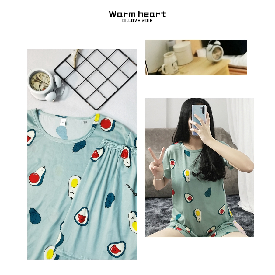 xiaohan korea summer short sleeve sleepwear sleeping wear women cute printed loose Large size round neck nightwear sets female pajama suit | BigBuy360 - bigbuy360.vn
