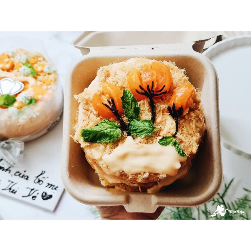 Bánh bông lan trứng muối sốt phô mai chà bông - ruốc - cheese sauce - bánh sinh nhật - bánh gato- bento cake - mini cake