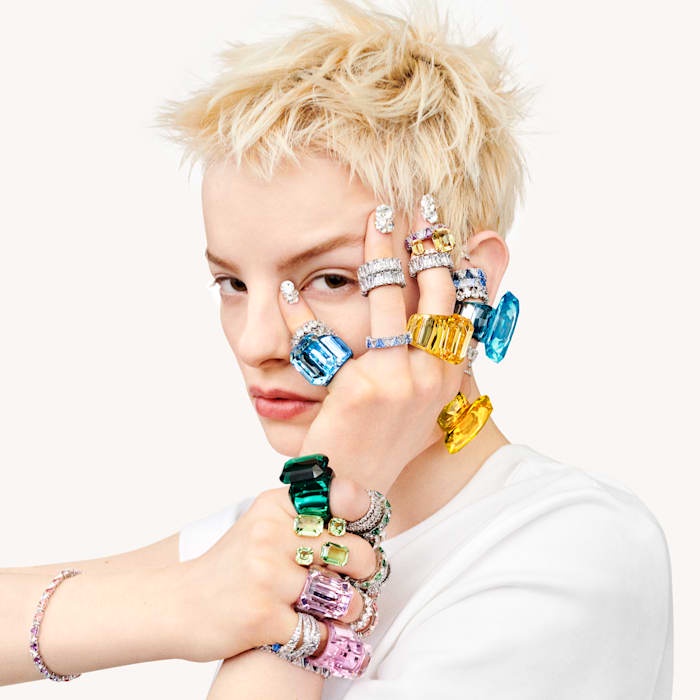 SWAROVSKI Nhẫn Đeo Tay Swarovskia Mặt Vuông Đính Pha Lê Thời Trang
