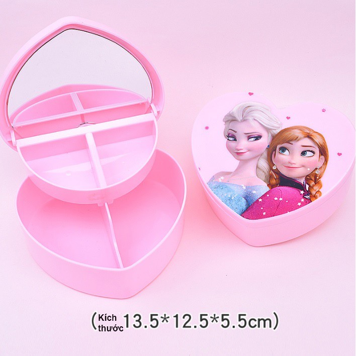 Hộp Xâu Vòng Hạt Cườm Trái Tim Công chúa Elsa Frozen Có Gương Soi(Tặng Kèm Phụ Kiện+Cuộn Cước Xâu Vòng)