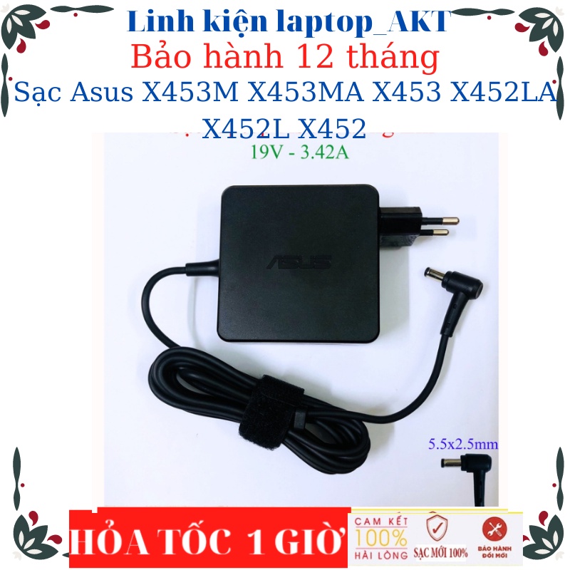 Sạc Asus F451CA K40IJ X454LA X452LA X452L X452 -Sạc Asus 19v-2.37A/3.42A-45W/65W vuông, chữ nhật chân thường(5.5*2.5