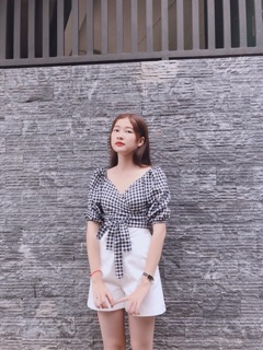 Áo caro thắt eo #105k