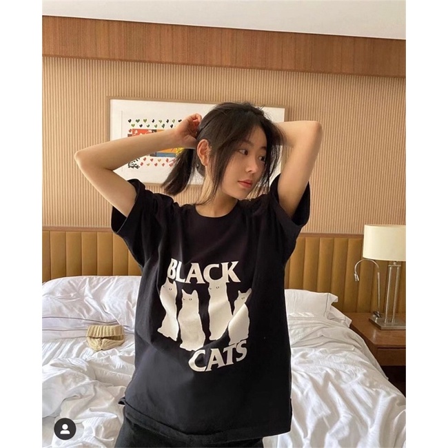 Áo thun Hàn Quốc Black Cats phong cách basic Treminal màu đen - A036