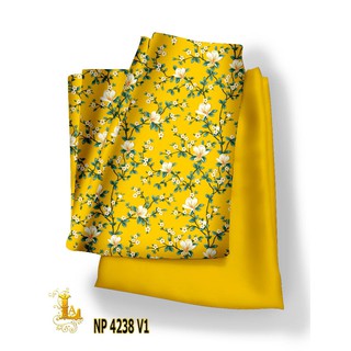 Vải áo dài hoa nhí, hoa anh đào, in 3df trên nền lụa hồng anh