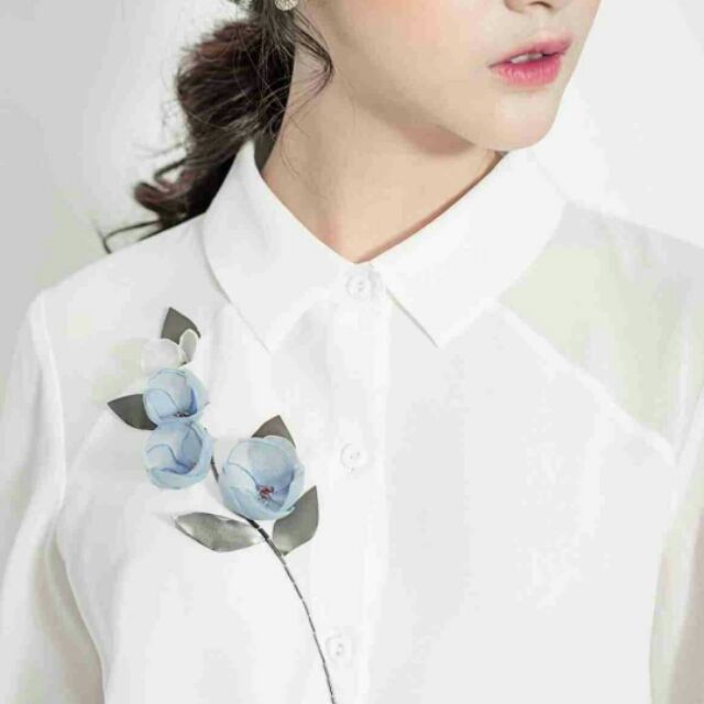 Áo sơ mi phối hoa handmade cao cấp