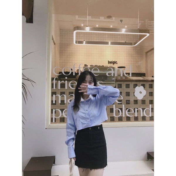 Áo Sơmi Croptop Kẻ Bánh Bèo Theday
