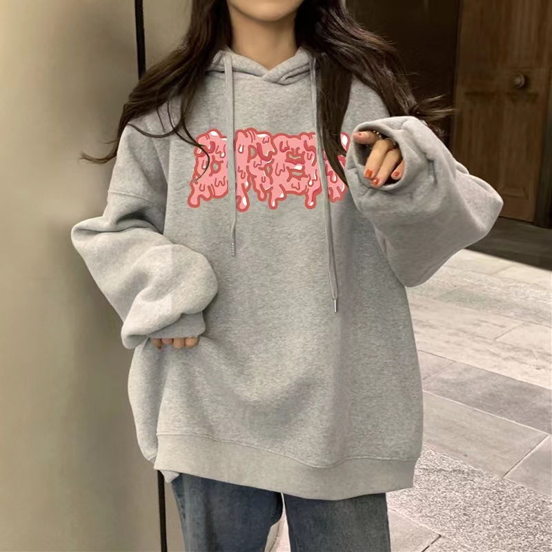 Áo Hoodie Dài Tay Dáng Rộng In Chữ Cá Tính Thời Trang