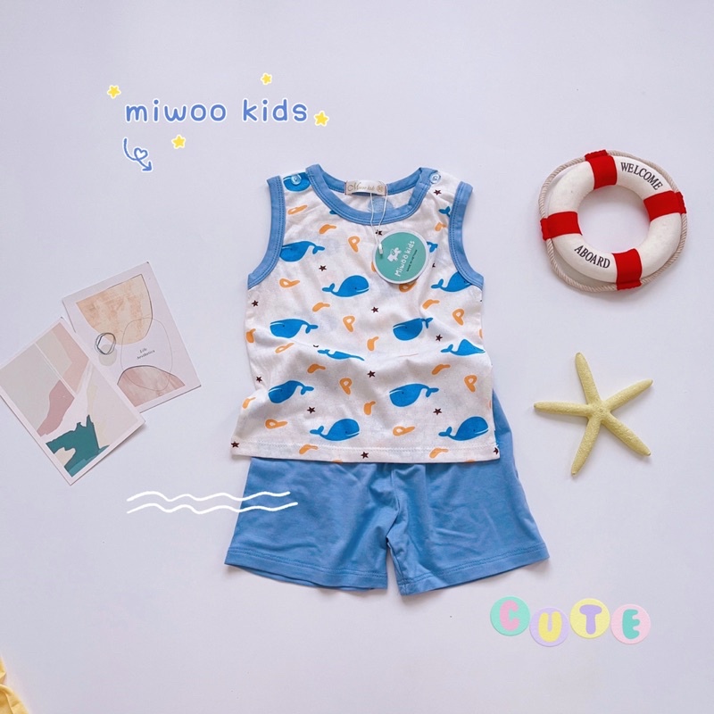 BL01 Bộ Ba Lỗ Thông Hơi Quần Thun Lạnh Miwookid Hoạ Tiết Disney Cho Bé Từ 8kg đến 18kg